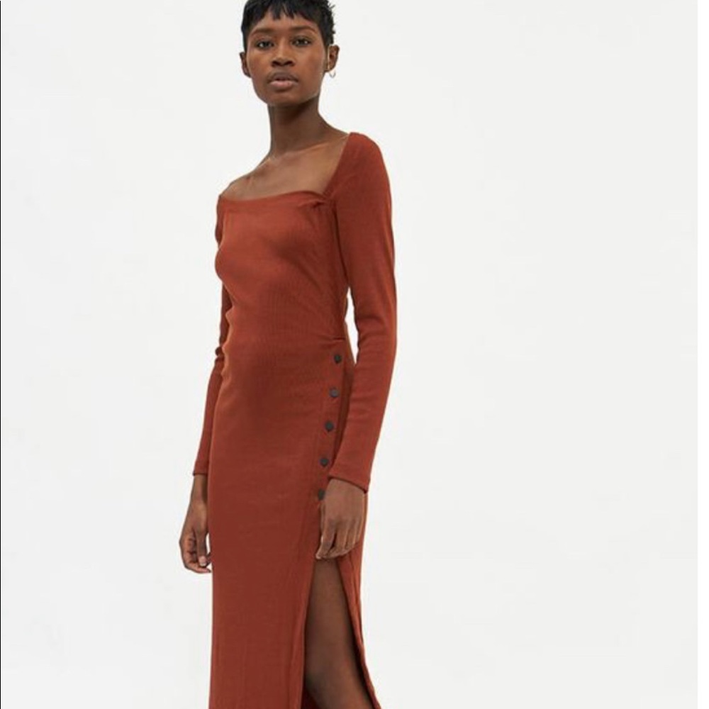 Stelen knit ribbed asymmetric high slit dress
